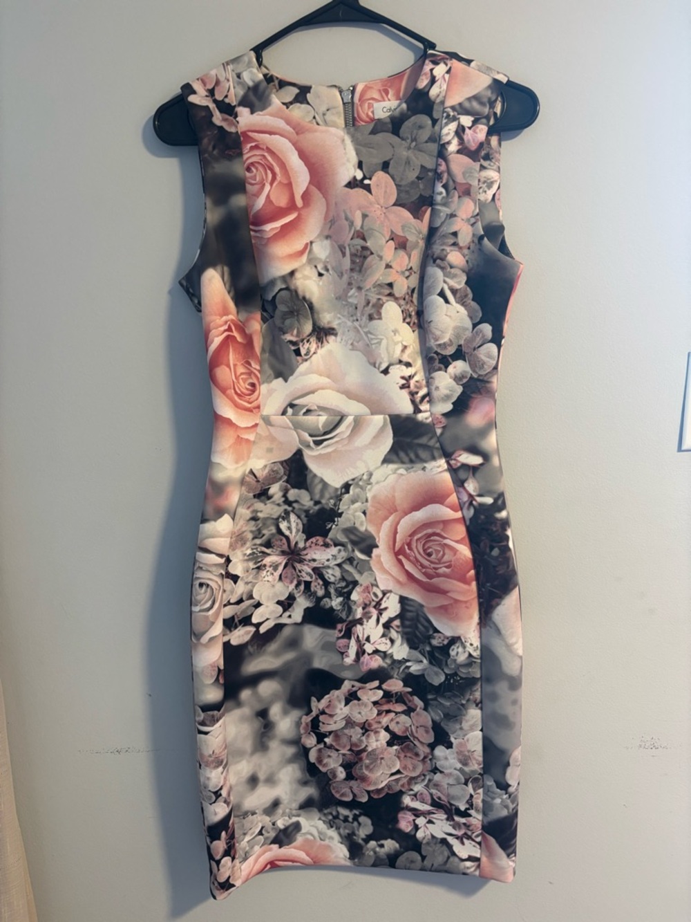 Calvin Klein Pink and Gray Floral Midi Sheath Dress